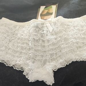 Leg Avenue White Layered Lace Ruffle Panty with Bow